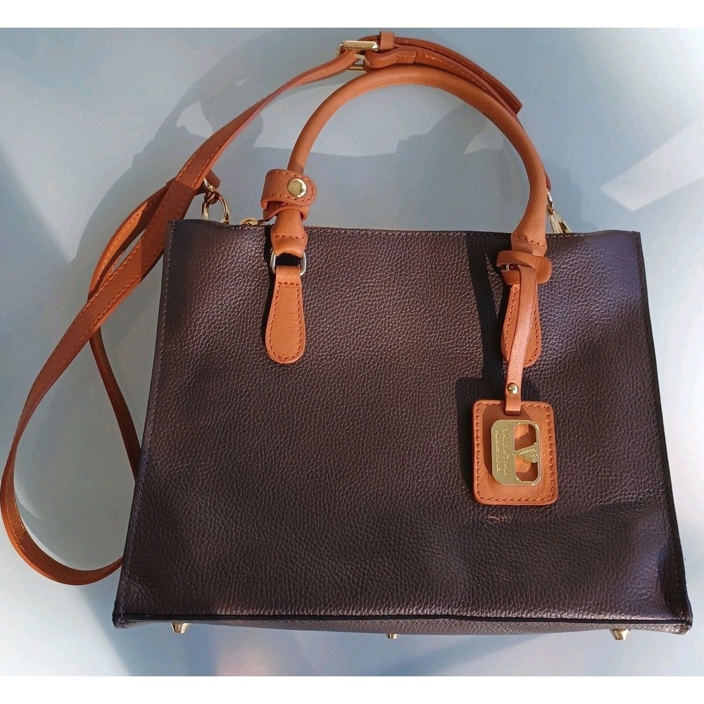 Valentina Dark Brown Pebbled Leather Satchel Crossbody Bag Made in Italy